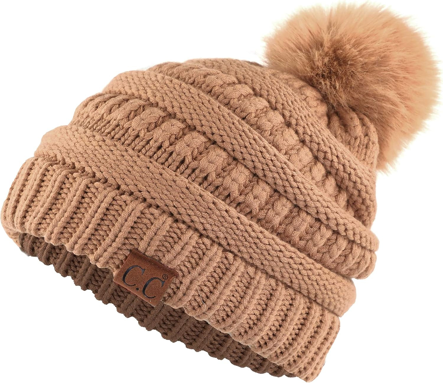 Stylish Chunky Cable Knit Beanie with Fur Pom - Your Must-Have for Winter & Fall!