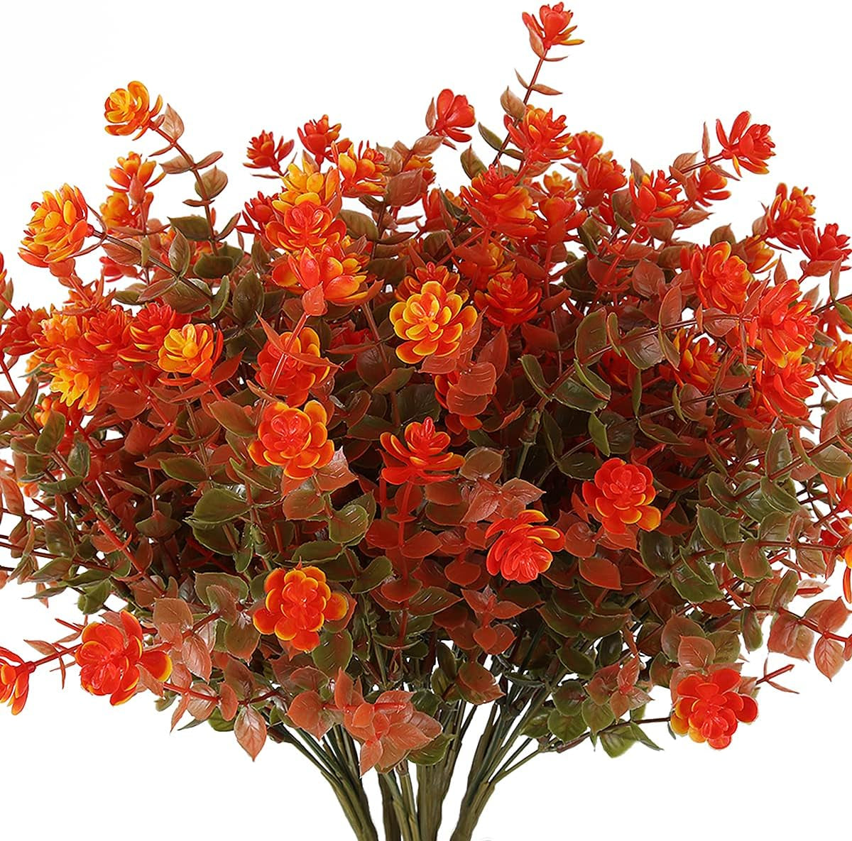 Vibrant 8 Bundle Set of No-Fade Artificial Fall Flowers - Ideal Faux Autumn Decor for Thanksgiving, Christmas, Weddings, and Home Garden!