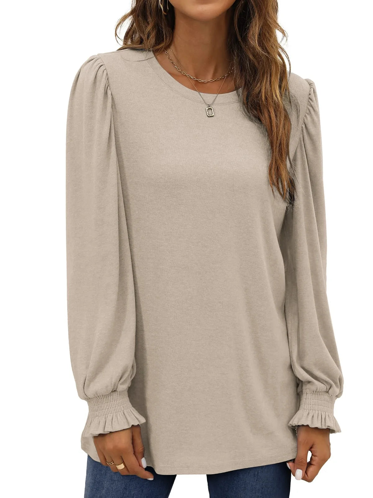 Chic Puff Sleeve Tunic Tops for Women - Stylish Casual Fall Blouses