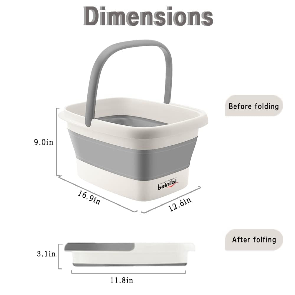 Collapsible Foot Bath Basin with Massage Acupoint - Soothing Foot Soak Tub with Handles, Foldable and Versatile Design - Gray