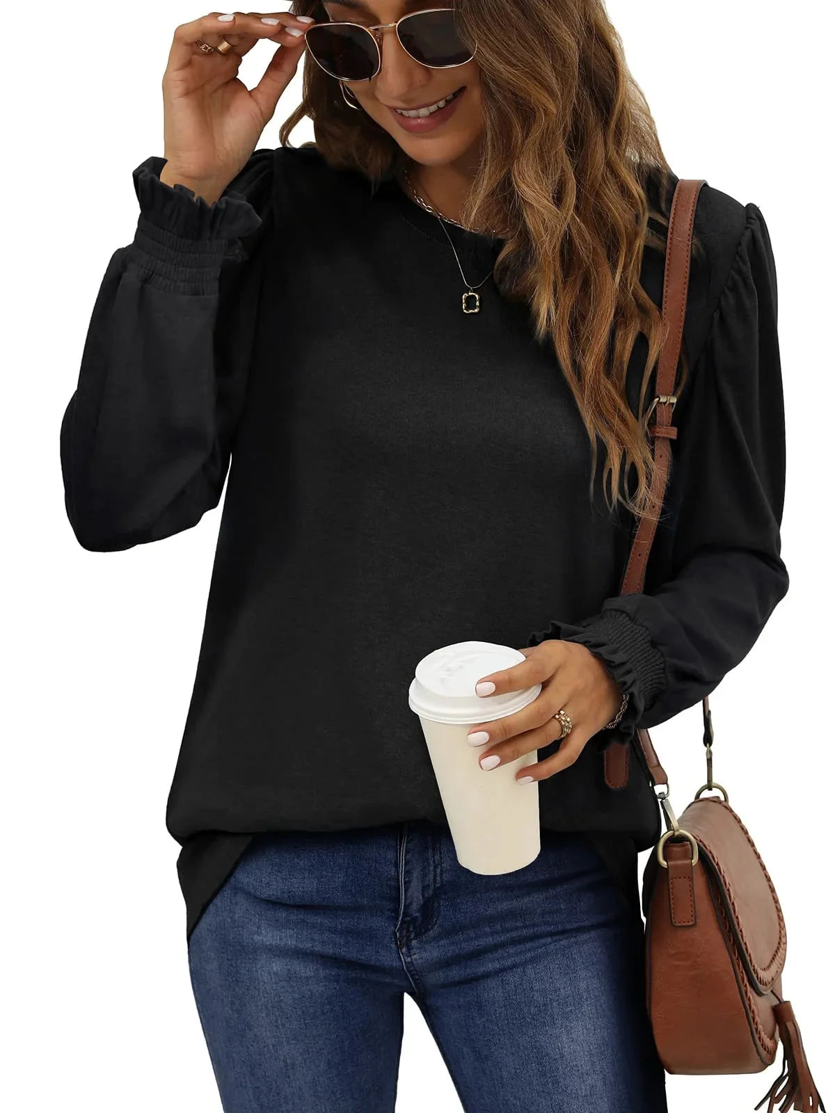 Chic Puff Sleeve Tunic Tops for Women - Stylish Casual Fall Blouses