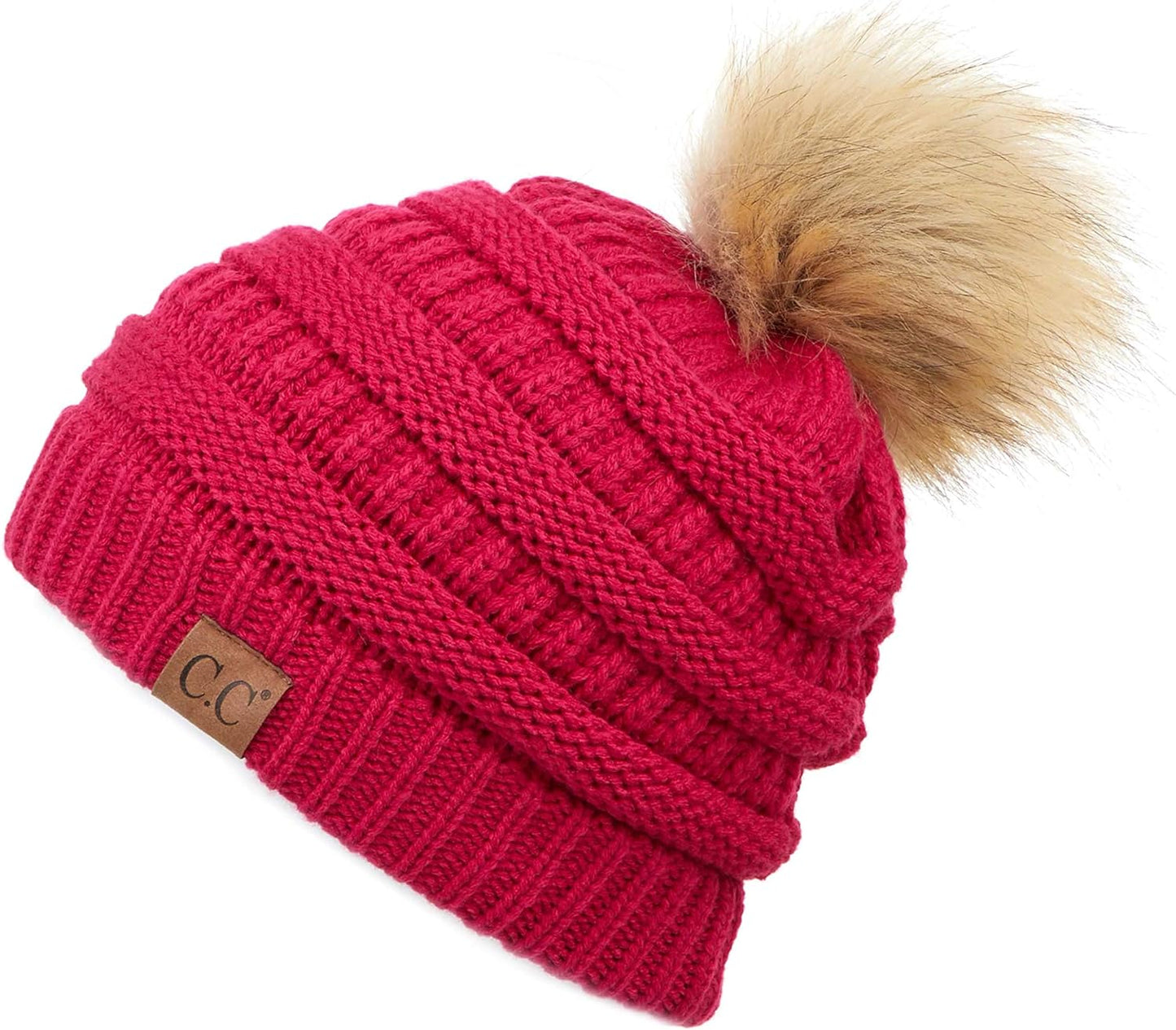 Stylish Chunky Cable Knit Beanie with Fur Pom - Your Must-Have for Winter & Fall!