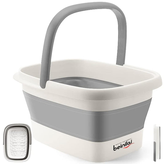 Collapsible Foot Bath Basin with Massage Acupoint - Soothing Foot Soak Tub with Handles, Foldable and Versatile Design - Gray