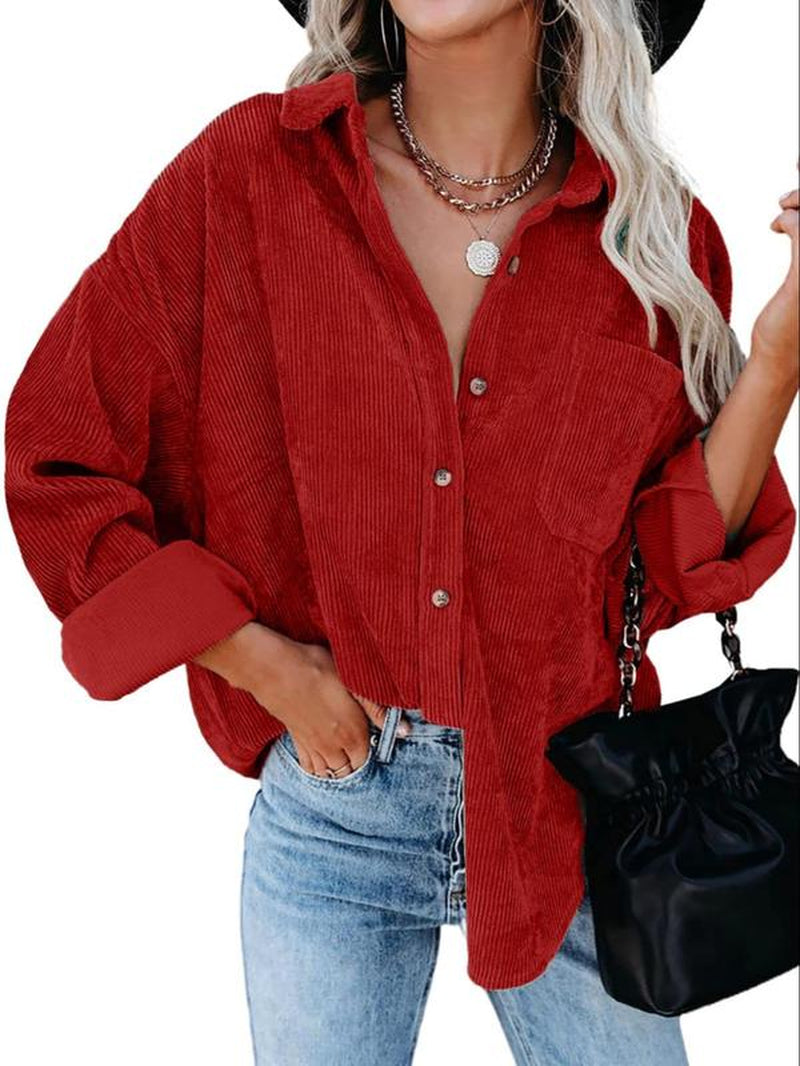 Elevate Your Fall Wardrobe with the Chic Women’s Minimalist Button-Front Blouse - Perfectly Casual Oversized Long Sleeve Top