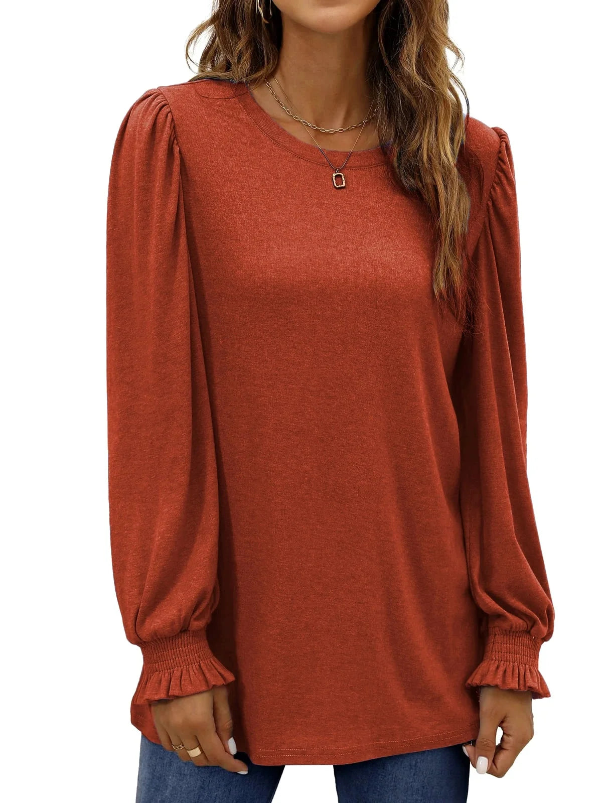 Chic Puff Sleeve Tunic Tops for Women - Dressy Casual Fall Blouses