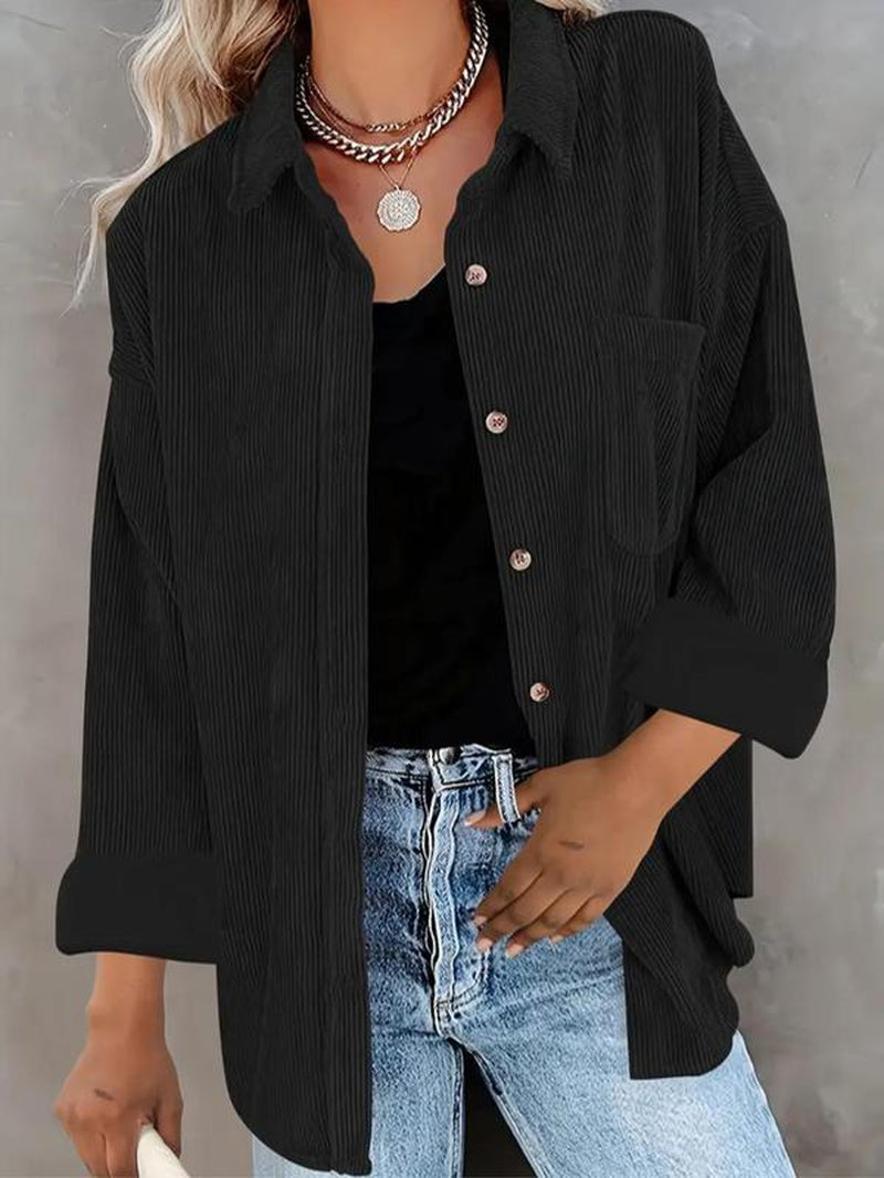Elevate Your Fall Wardrobe with the Chic Women’s Minimalist Button-Front Blouse - Perfectly Casual Oversized Long Sleeve Top