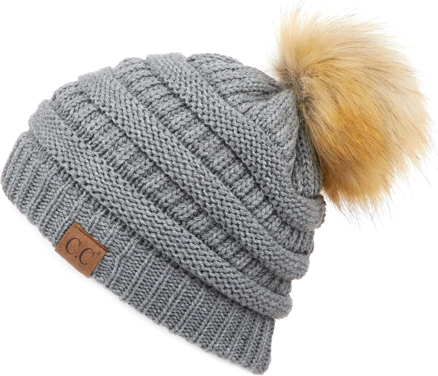 Stylish Chunky Cable Knit Beanie with Fur Pom - Your Must-Have for Winter & Fall!