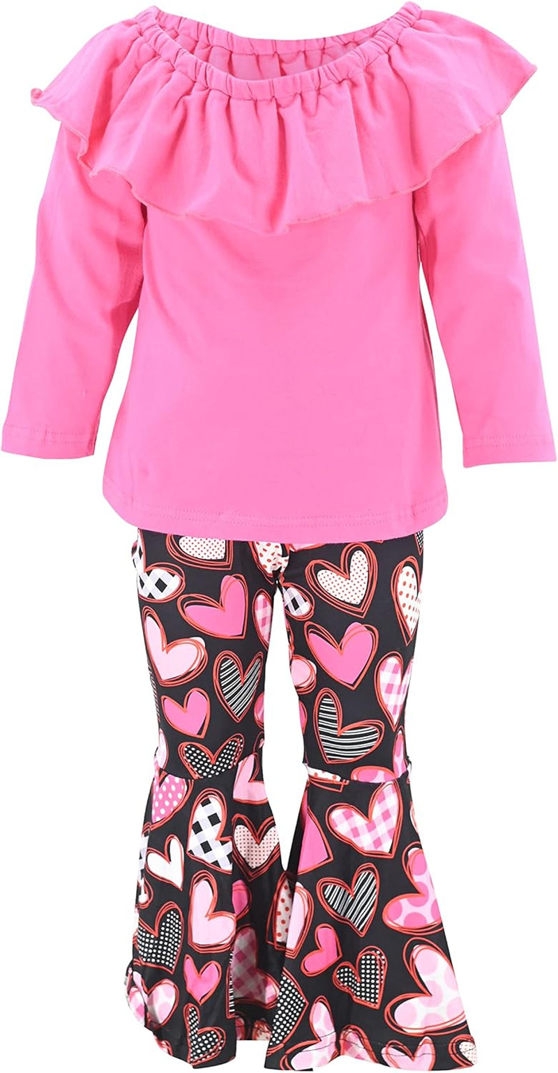 Charming 2-Piece Girls Bell Bottom Leggings Set with Long Sleeve Top - Ideal for Kids and Toddlers!