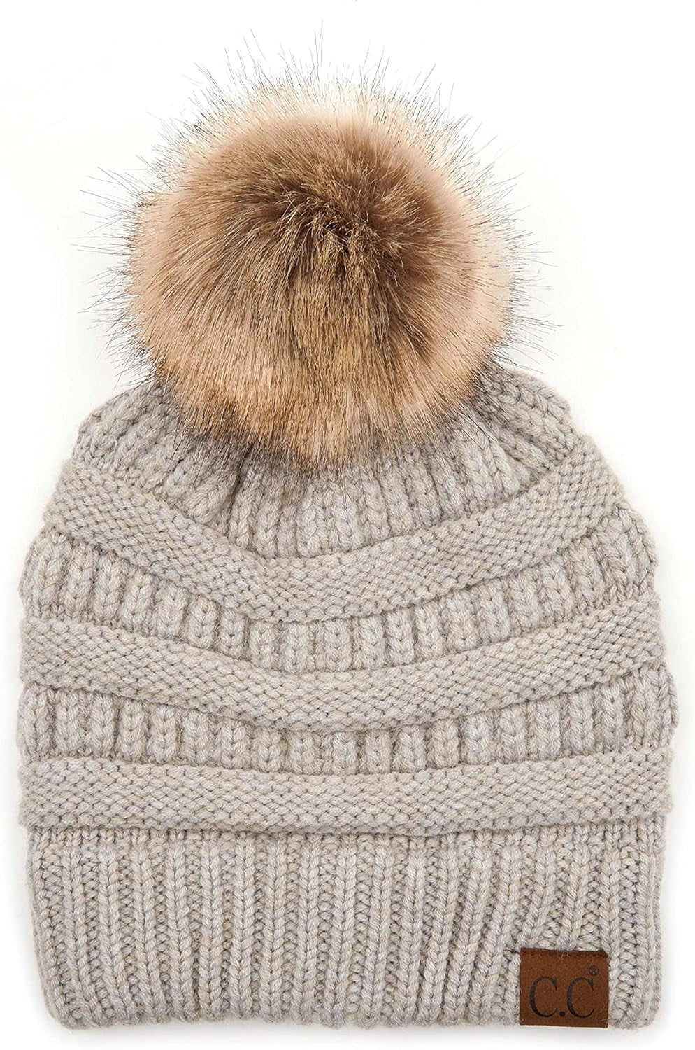 Stylish Chunky Cable Knit Beanie with Fur Pom - Your Must-Have for Winter & Fall!