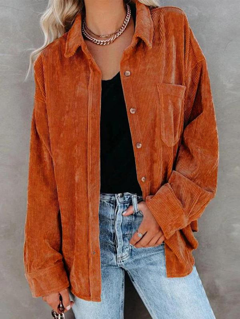 Elevate Your Fall Wardrobe with the Chic Women’s Minimalist Button-Front Blouse - Perfectly Casual Oversized Long Sleeve Top