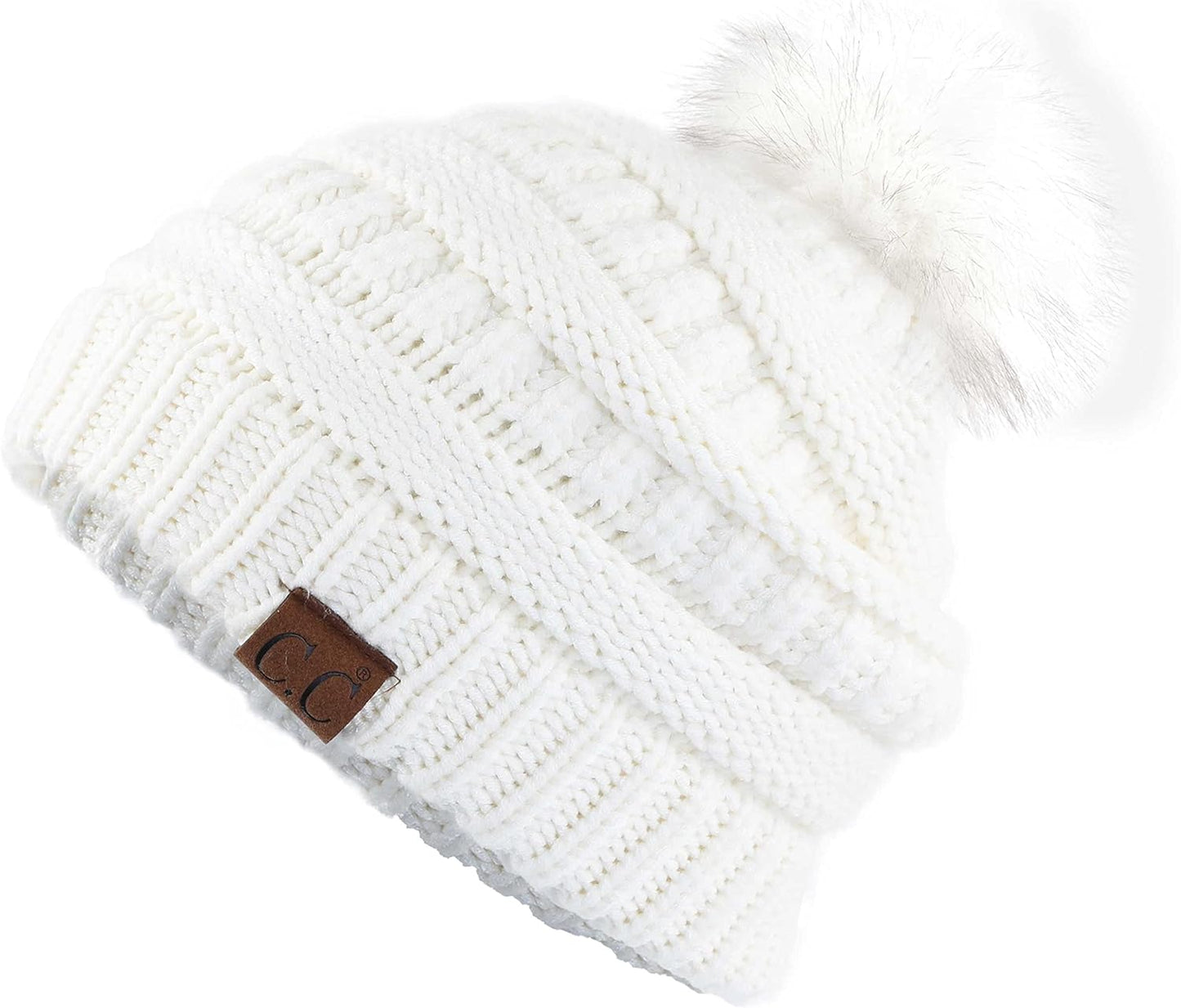 Stylish Chunky Cable Knit Beanie with Fur Pom - Your Must-Have for Winter & Fall!