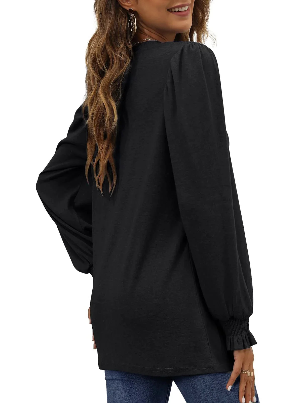Chic Puff Sleeve Tunic Tops for Women - Stylish Casual Fall Blouses