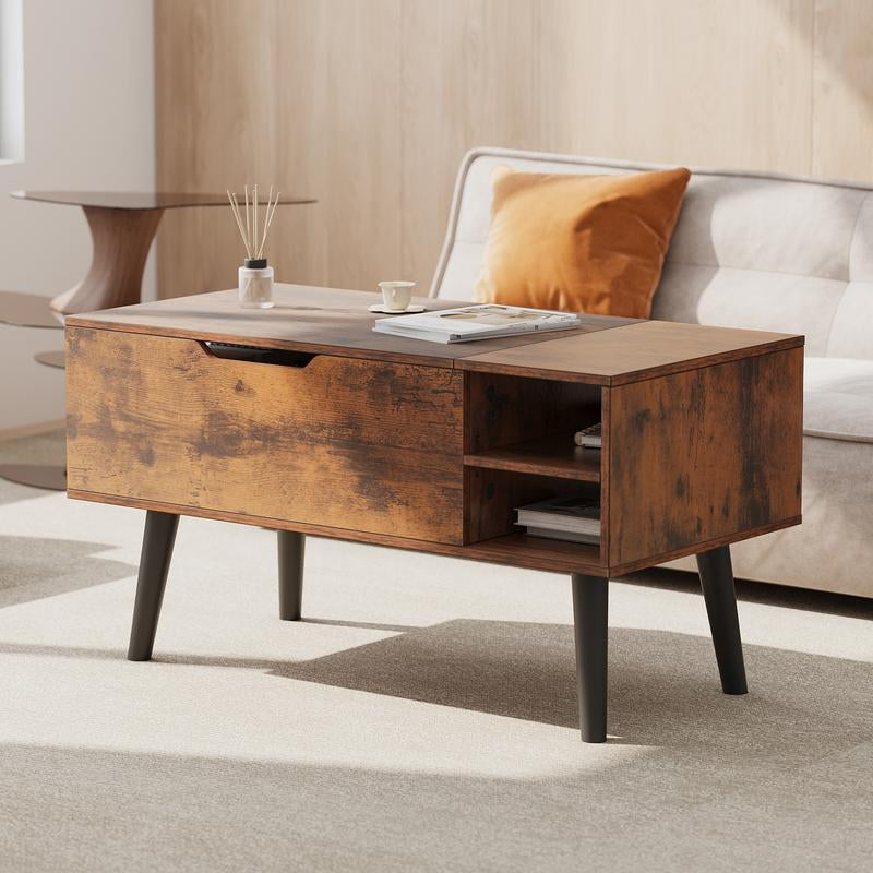 Elevate Your Home Decor with the YITAHOME Rustic Brown Adjustable Lift Top Coffee Table - Featuring Hidden Storage and Movable Divider!