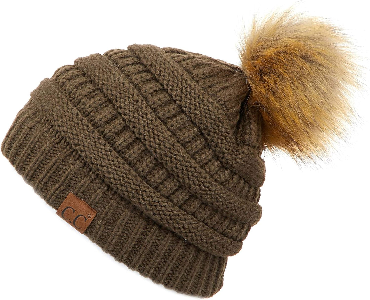 Stylish Chunky Cable Knit Beanie with Fur Pom - Your Must-Have for Winter & Fall!