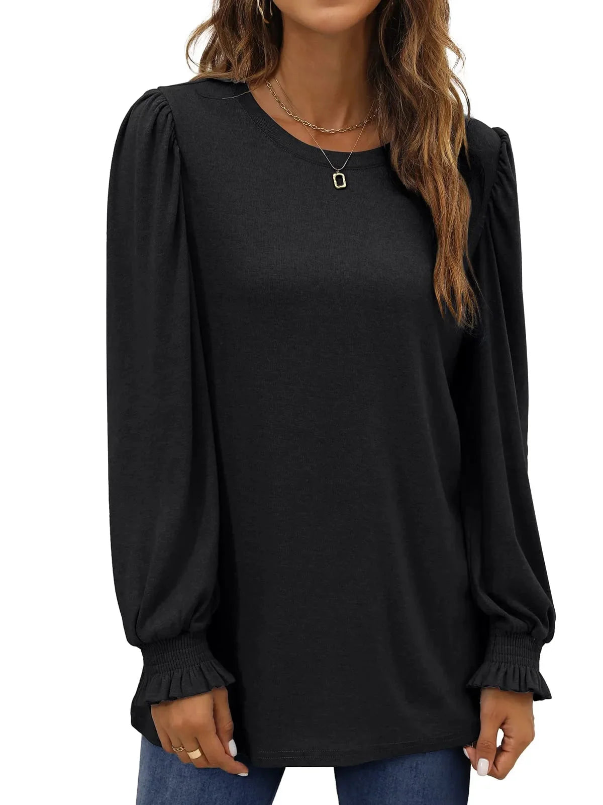 Chic Puff Sleeve Tunic Tops for Women - Stylish Casual Fall Blouses