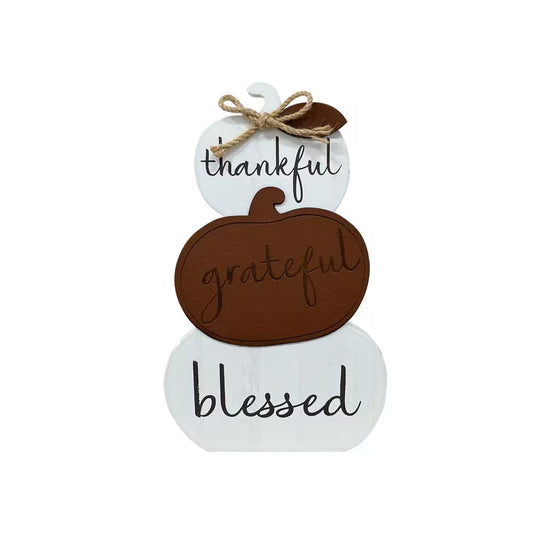 Charming 9.5" White MDF Harvest Pumpkin - Thankful, Grateful, Blessed Tabletop Fall Decor