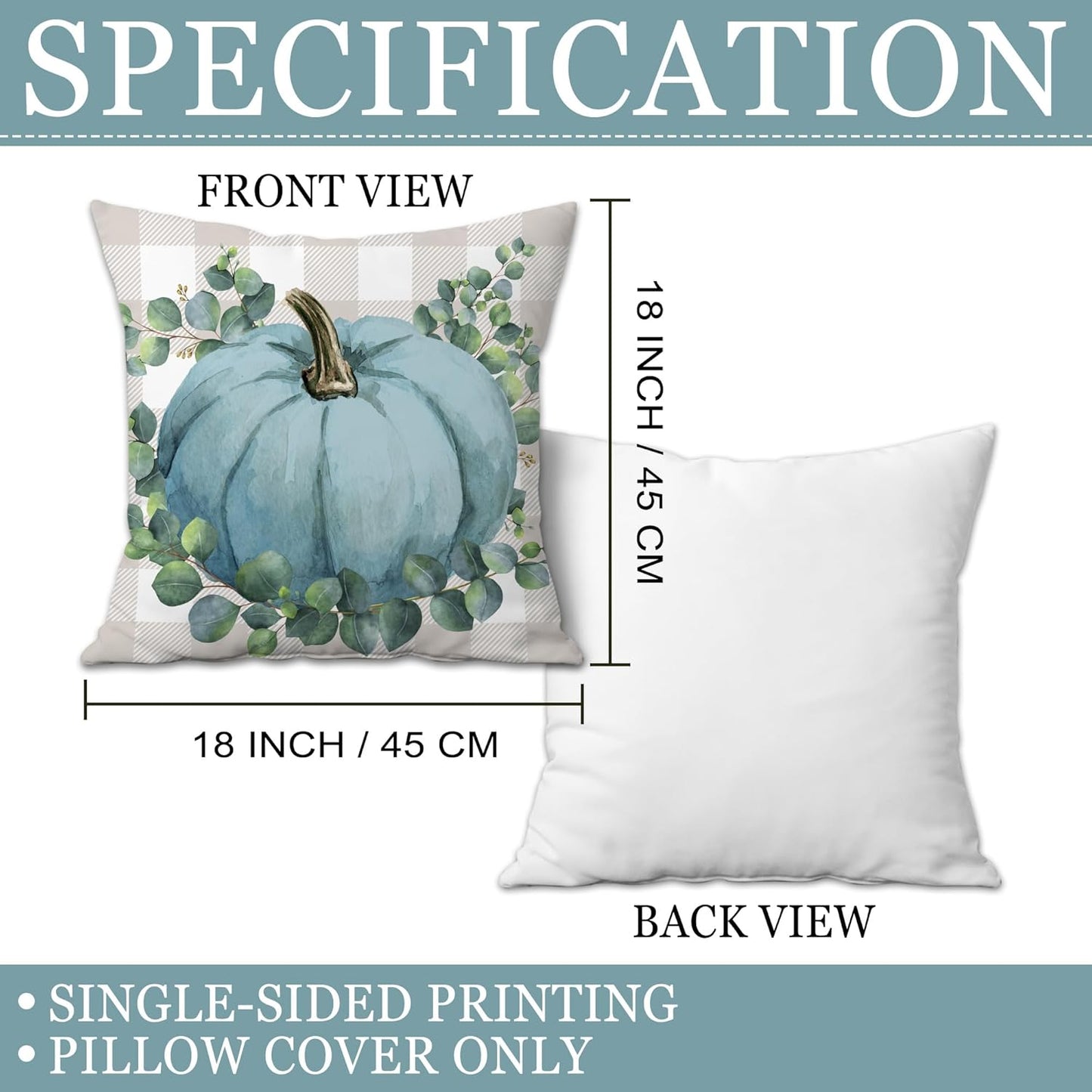 Cozy Autumn Vibes: Set of 4 Blue Pumpkin 18x18 Pillow Covers for Stylish Indoor & Outdoor Decor