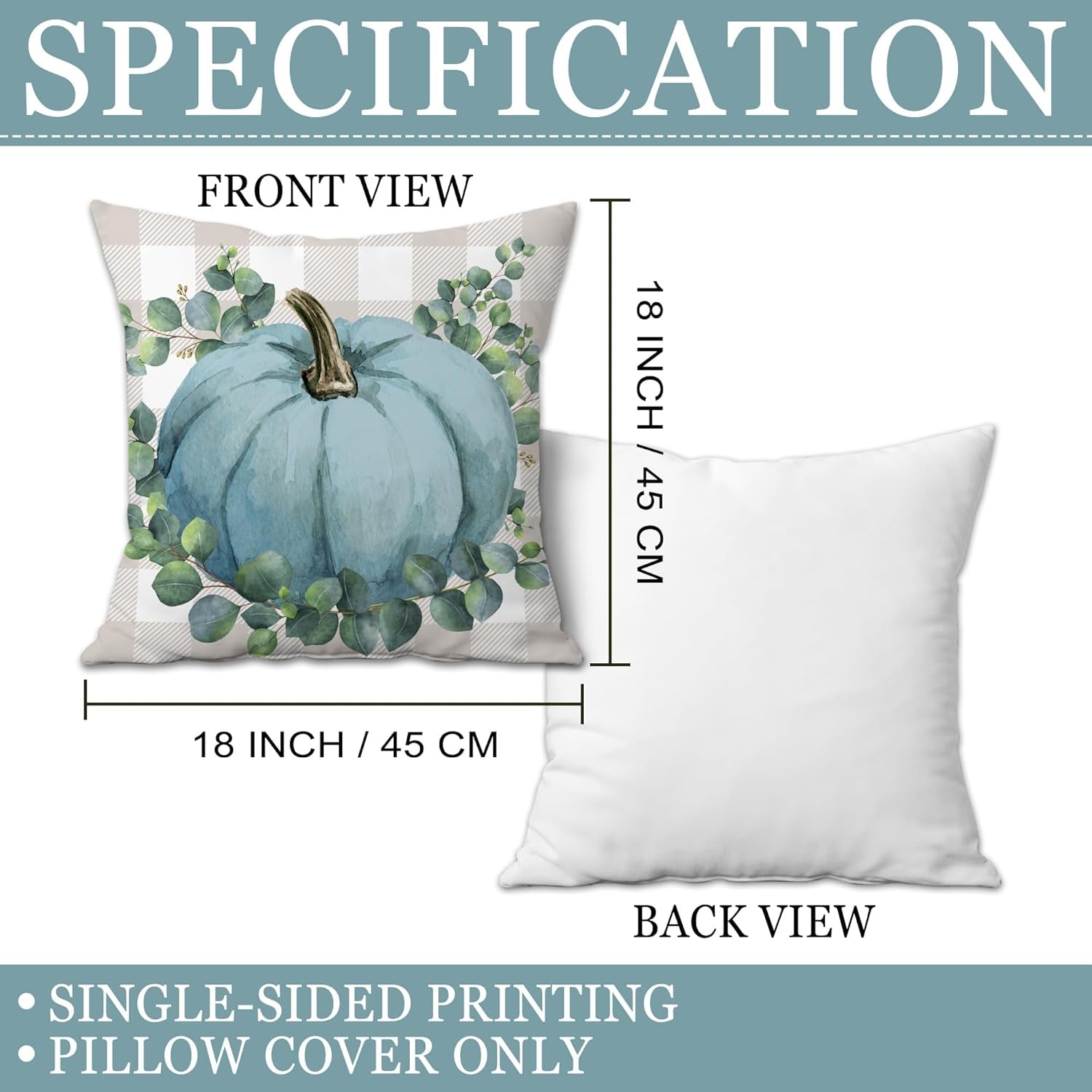 Cozy Autumn Vibes: Set of 4 Blue Pumpkin 18x18 Pillow Covers for Stylish Indoor & Outdoor Decor