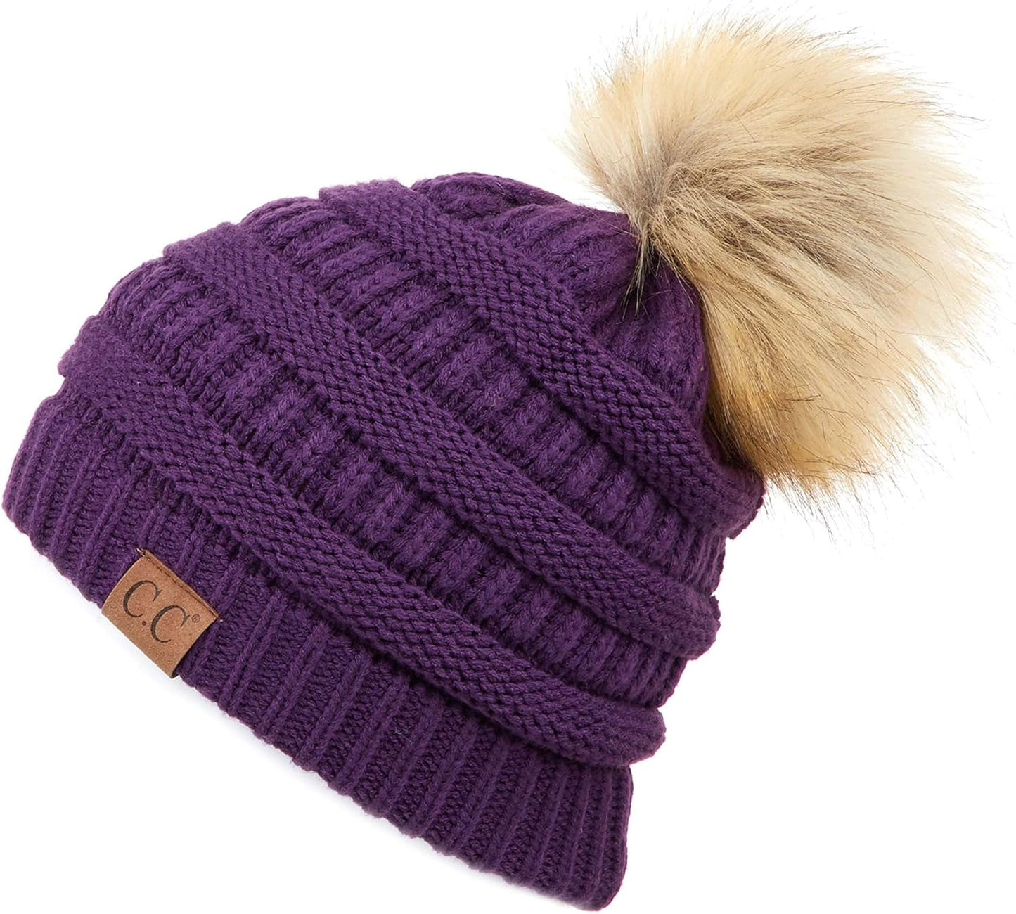 Stylish Chunky Cable Knit Beanie with Fur Pom - Your Must-Have for Winter & Fall!
