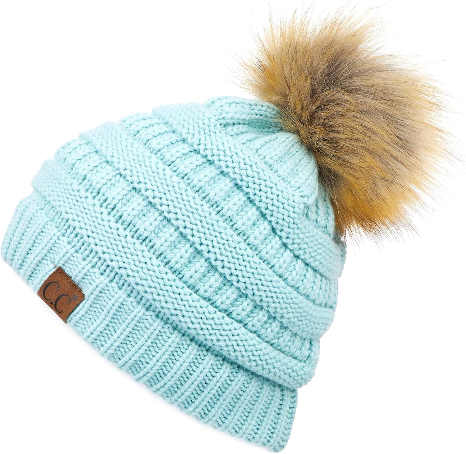 Stylish Chunky Cable Knit Beanie with Fur Pom - Your Must-Have for Winter & Fall!