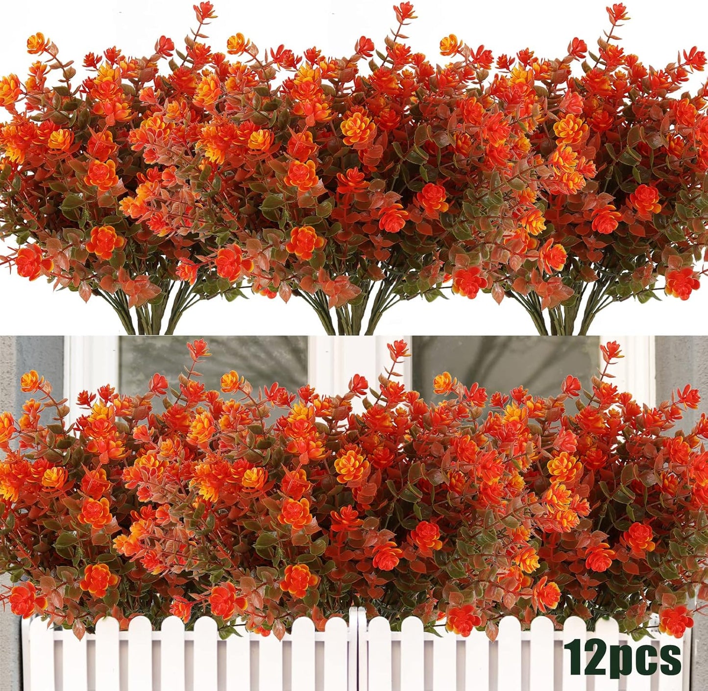 Vibrant 8 Bundle Set of No-Fade Artificial Fall Flowers - Ideal Faux Autumn Decor for Thanksgiving, Christmas, Weddings, and Home Garden!