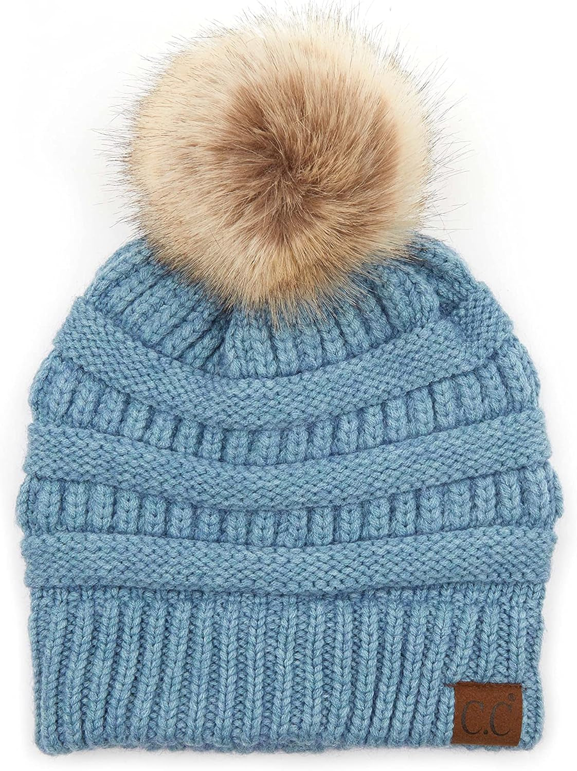 Stylish Chunky Cable Knit Beanie with Fur Pom - Your Must-Have for Winter & Fall!