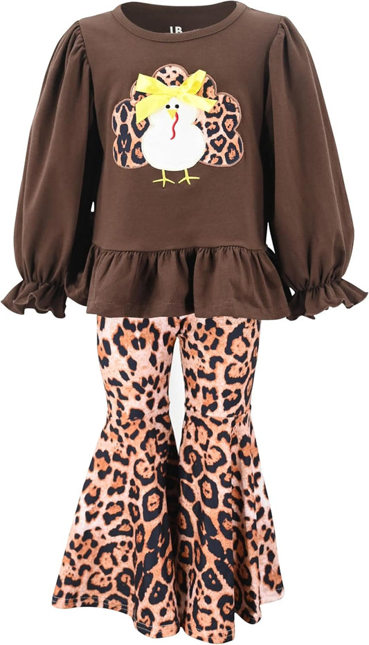 Charming 2-Piece Girls Bell Bottom Leggings Set with Long Sleeve Top - Ideal for Kids and Toddlers!