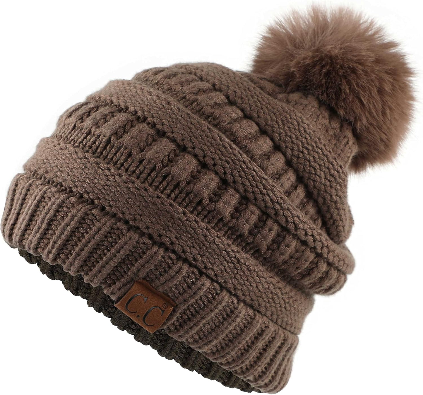 Stylish Chunky Cable Knit Beanie with Fur Pom - Your Must-Have for Winter & Fall!