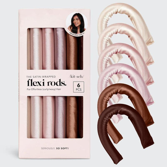 Kitsch Satin Wrapped Flexi Rods - 6 Pack for Effortless Curls
