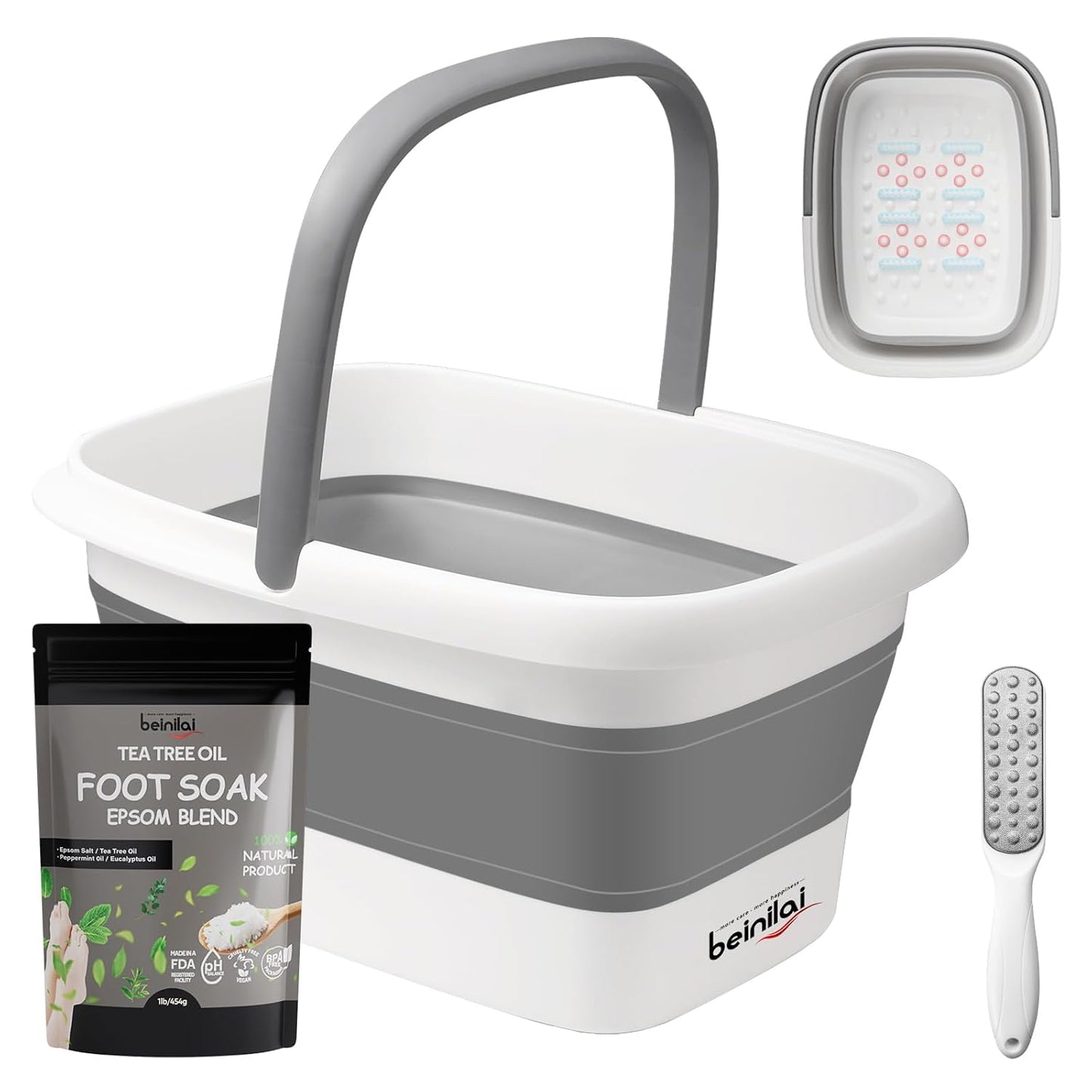 Collapsible Foot Bath Basin with Massage Acupoint - Soothing Foot Soak Tub with Handles, Foldable and Versatile Design - Gray
