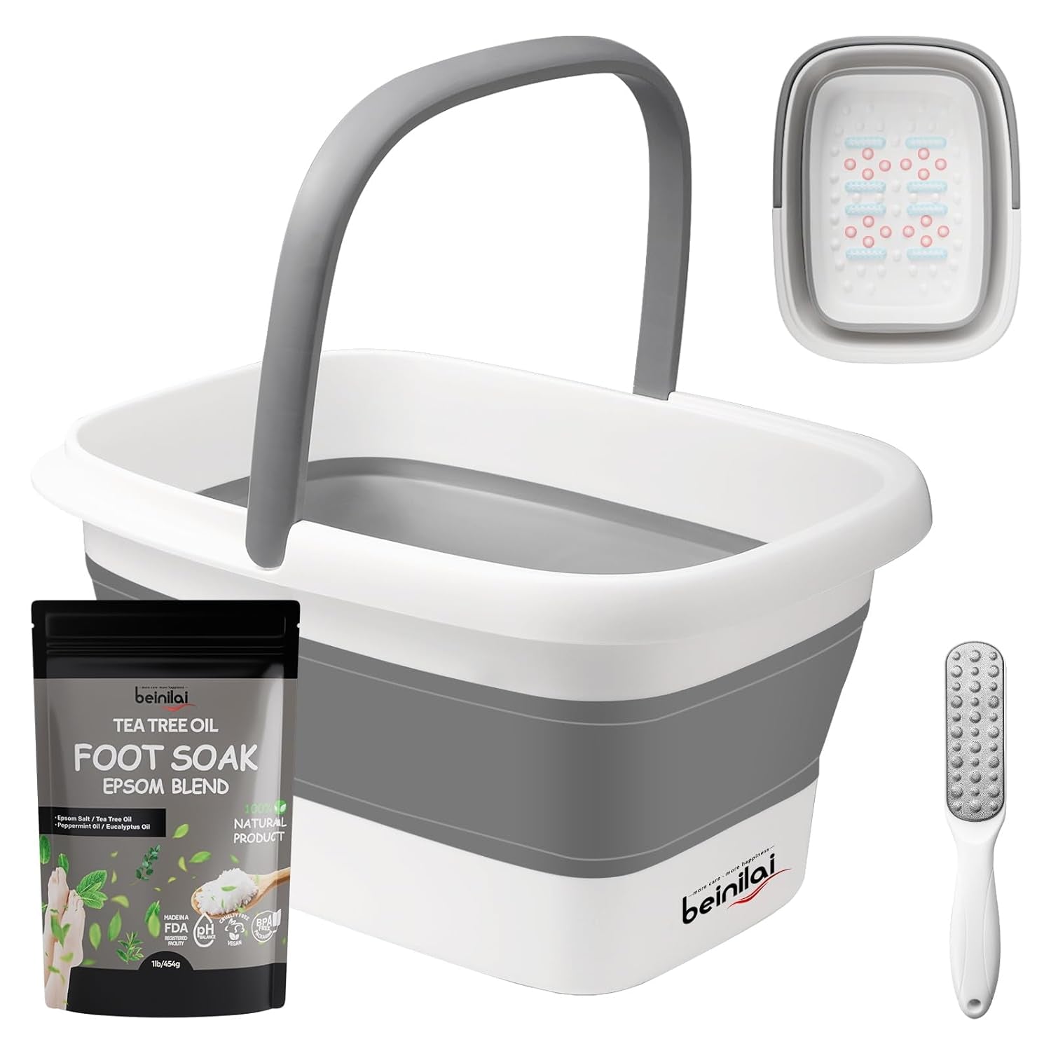 Collapsible Foot Bath Basin with Massage Acupoint - Soothing Foot Soak Tub with Handles, Foldable and Versatile Design - Gray
