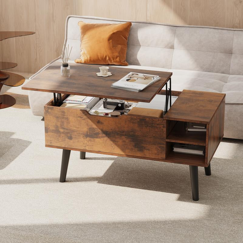 Elevate Your Home Decor with the YITAHOME Rustic Brown Adjustable Lift Top Coffee Table - Featuring Hidden Storage and Movable Divider!
