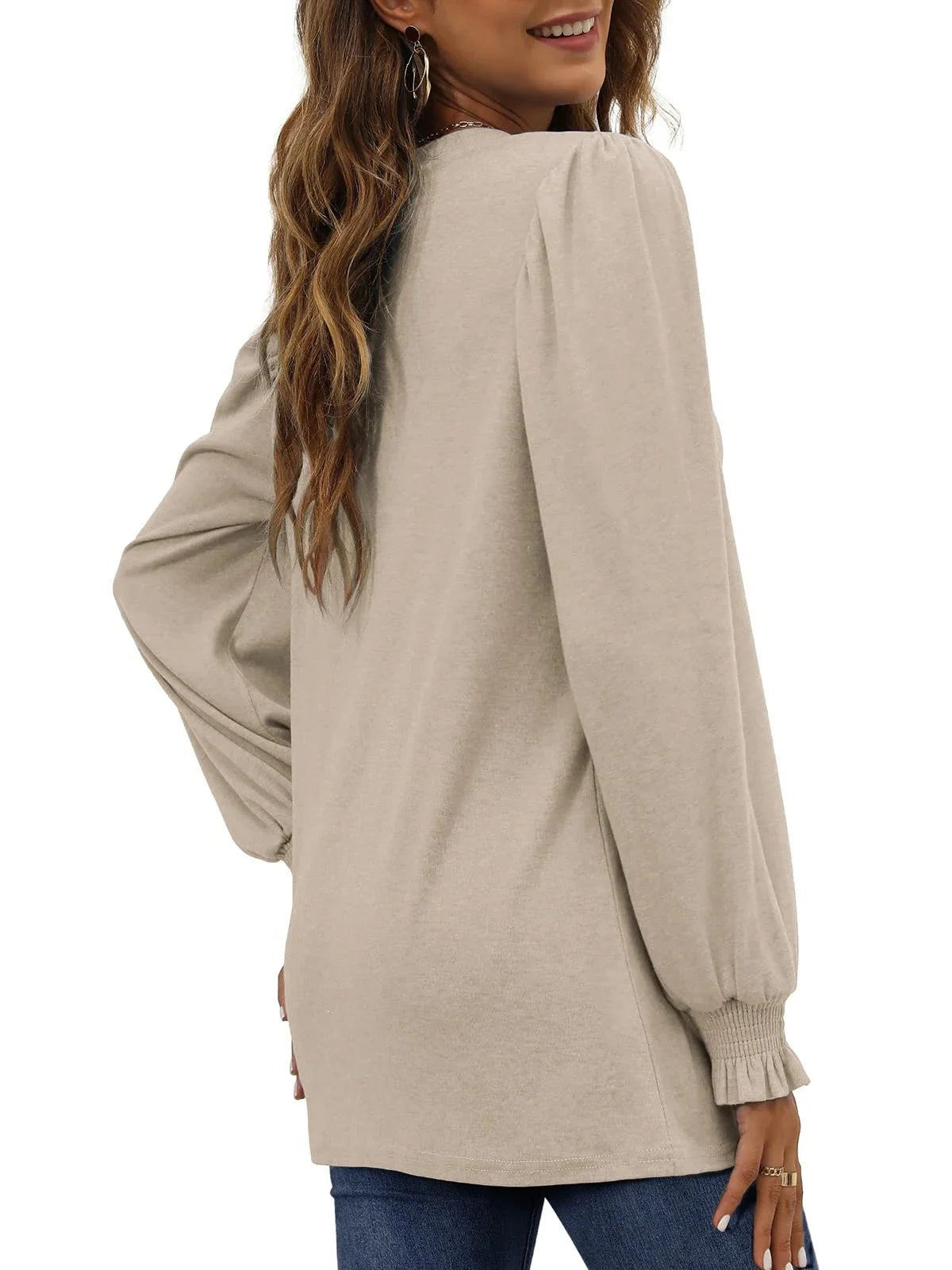 Chic Puff Sleeve Tunic Tops for Women - Stylish Casual Fall Blouses