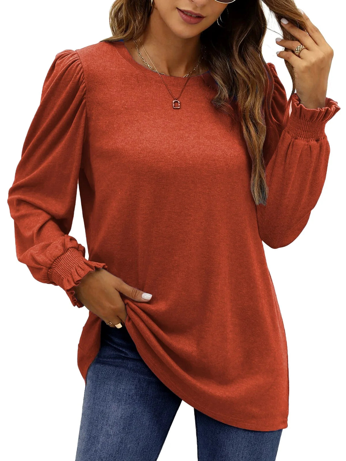 Chic Puff Sleeve Tunic Tops for Women - Dressy Casual Fall Blouses
