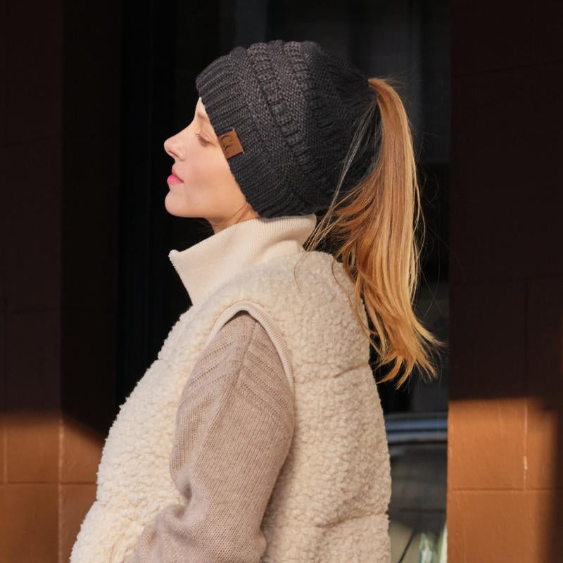 C.C Women's Stylish Ponytail Beanie - Perfect Knit Winter Hat for All Seasons