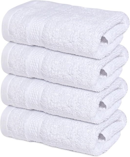 Luxury 100% Cotton Wash Cloths - Soft & Absorbent Face Towels for Bathroom, Gym, and Spa | Pack of 4 (Brilliant White)