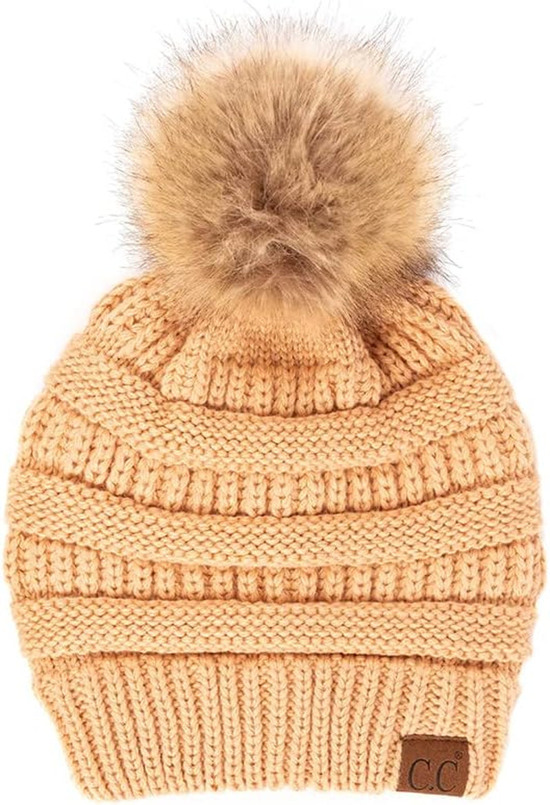 Stylish Chunky Cable Knit Beanie with Fur Pom - Your Must-Have for Winter & Fall!