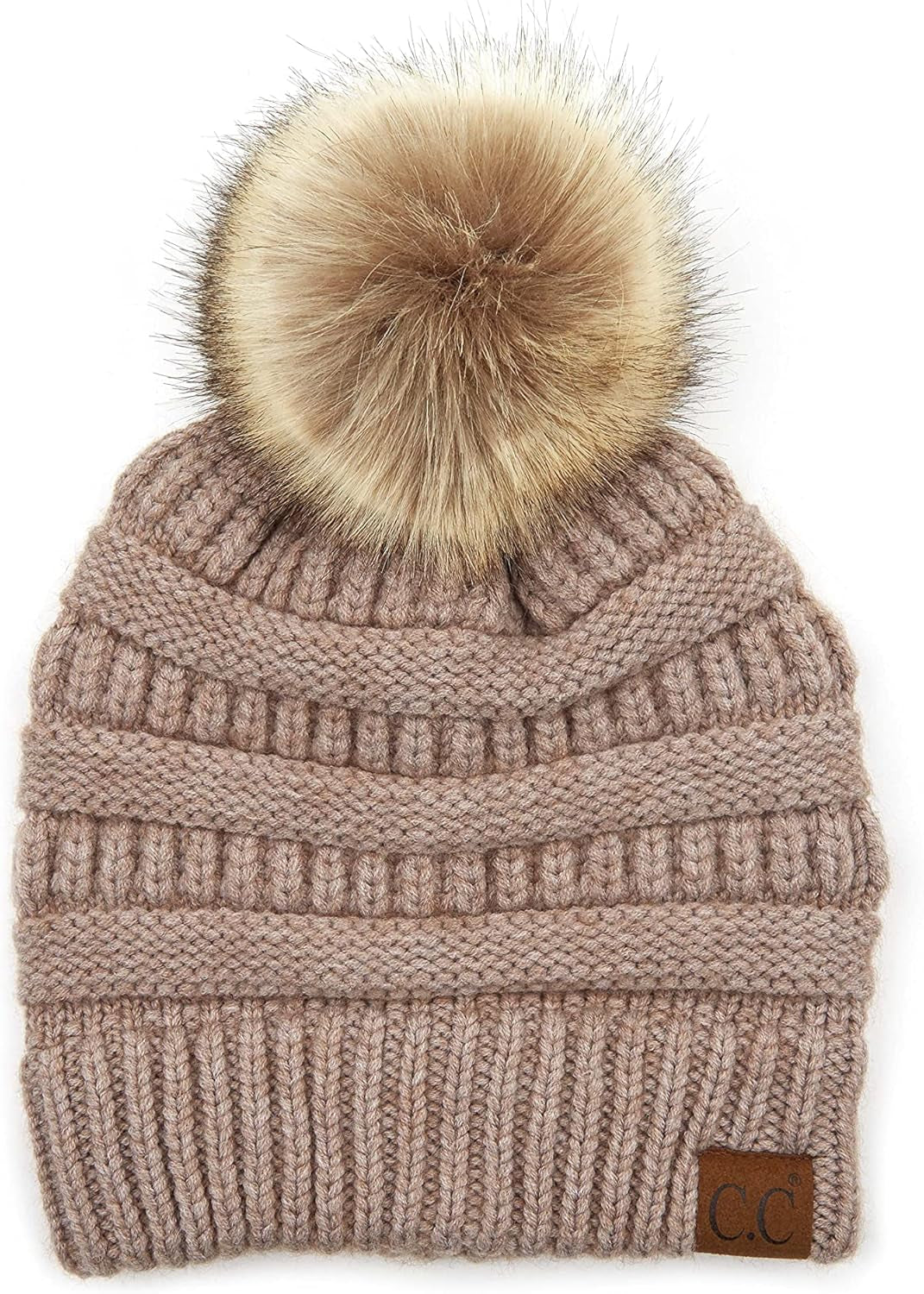 Stylish Chunky Cable Knit Beanie with Fur Pom - Your Must-Have for Winter & Fall!