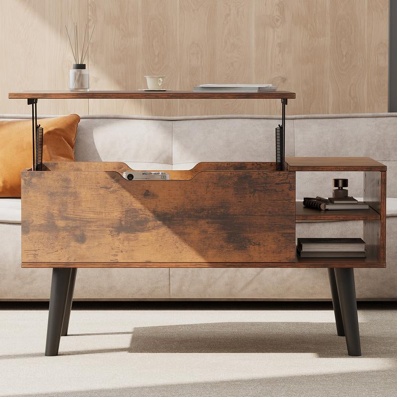 Elevate Your Home Decor with the YITAHOME Rustic Brown Adjustable Lift Top Coffee Table - Featuring Hidden Storage and Movable Divider!