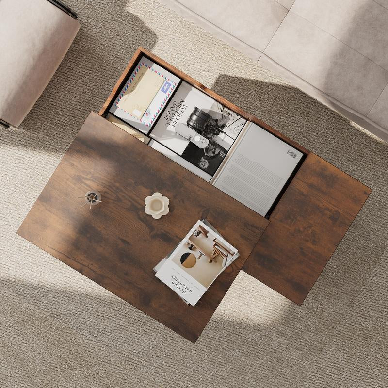 Elevate Your Home Decor with the YITAHOME Rustic Brown Adjustable Lift Top Coffee Table - Featuring Hidden Storage and Movable Divider!