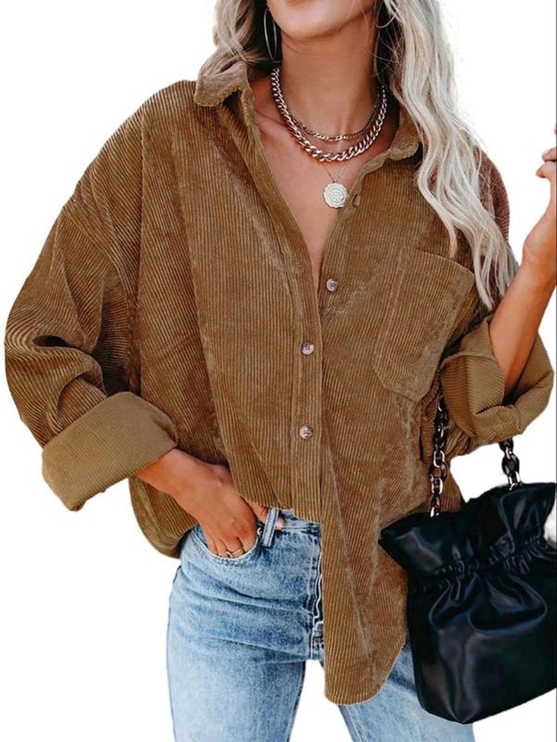 Elevate Your Fall Wardrobe with the Chic Women’s Minimalist Button-Front Blouse - Perfectly Casual Oversized Long Sleeve Top