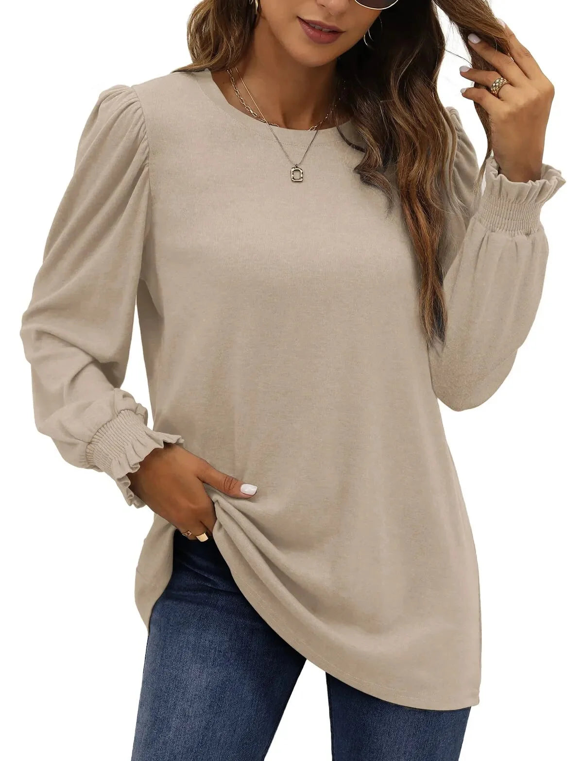 Chic Puff Sleeve Tunic Tops for Women - Stylish Casual Fall Blouses