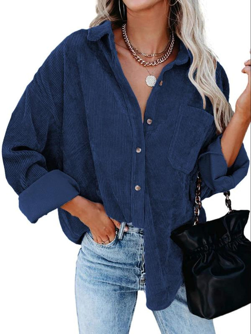 Elevate Your Fall Wardrobe with the Chic Women’s Minimalist Button-Front Blouse - Perfectly Casual Oversized Long Sleeve Top