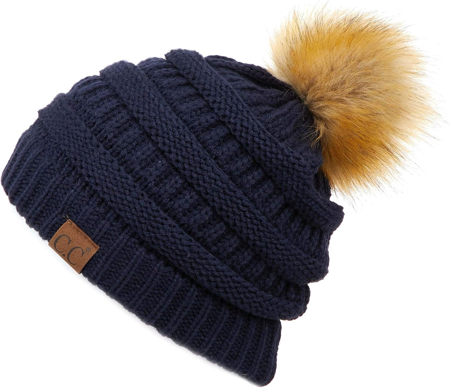 Stylish Chunky Cable Knit Beanie with Fur Pom - Your Must-Have for Winter & Fall!