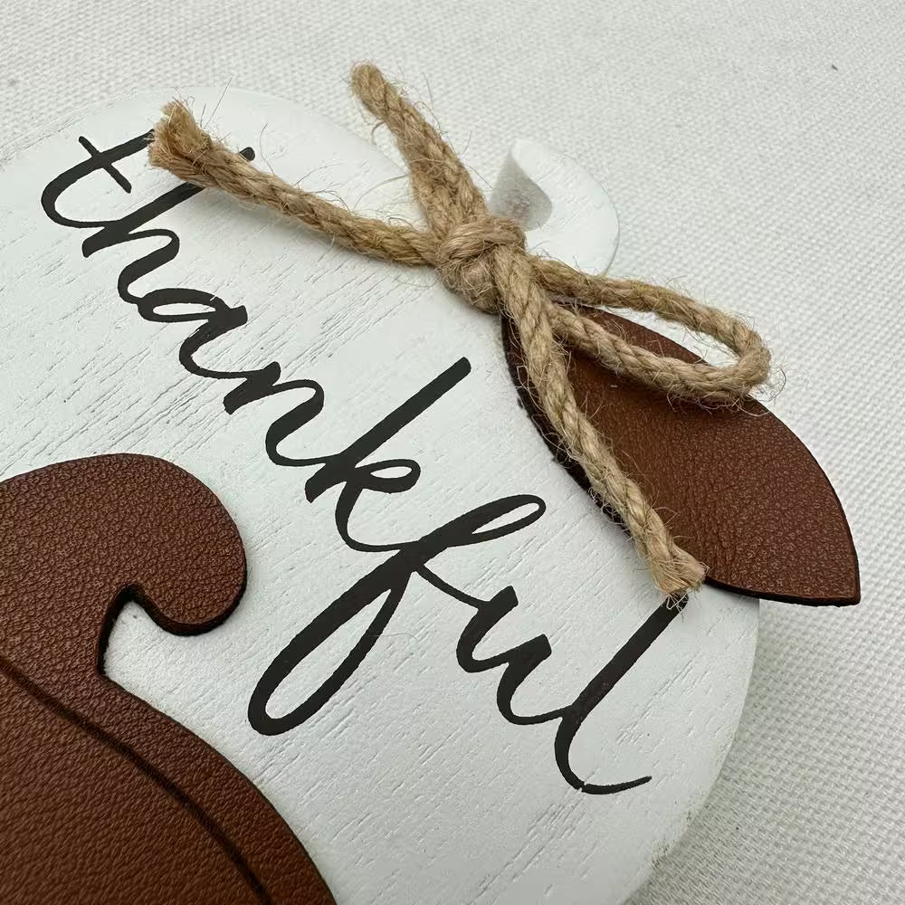 Charming 9.5" White MDF Harvest Pumpkin - Thankful, Grateful, Blessed Tabletop Fall Decor