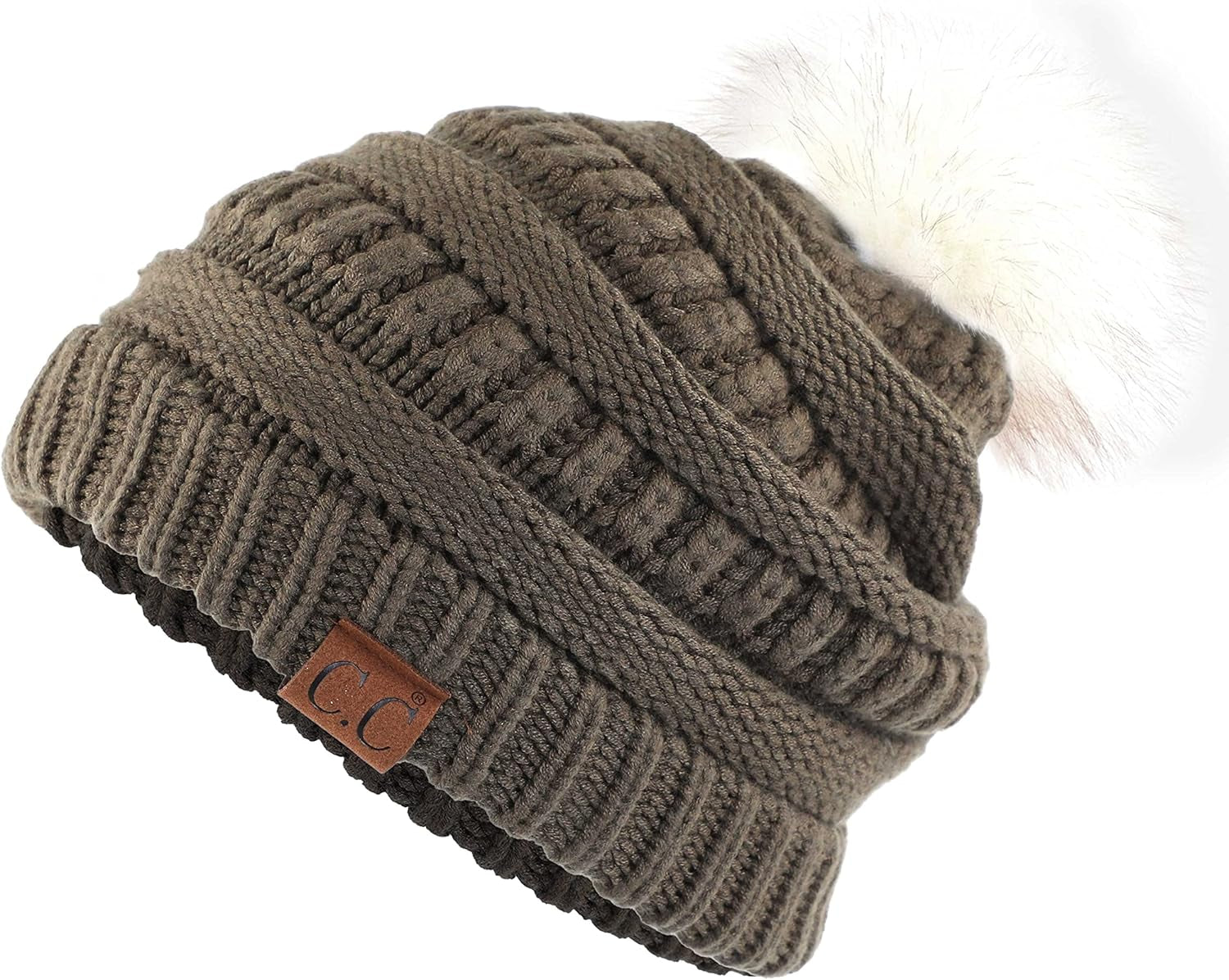 Stylish Chunky Cable Knit Beanie with Fur Pom - Your Must-Have for Winter & Fall!