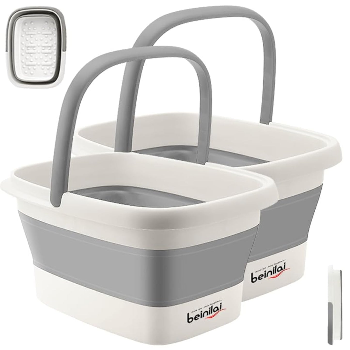 Collapsible Foot Bath Basin with Massage Acupoint - Soothing Foot Soak Tub with Handles, Foldable and Versatile Design - Gray