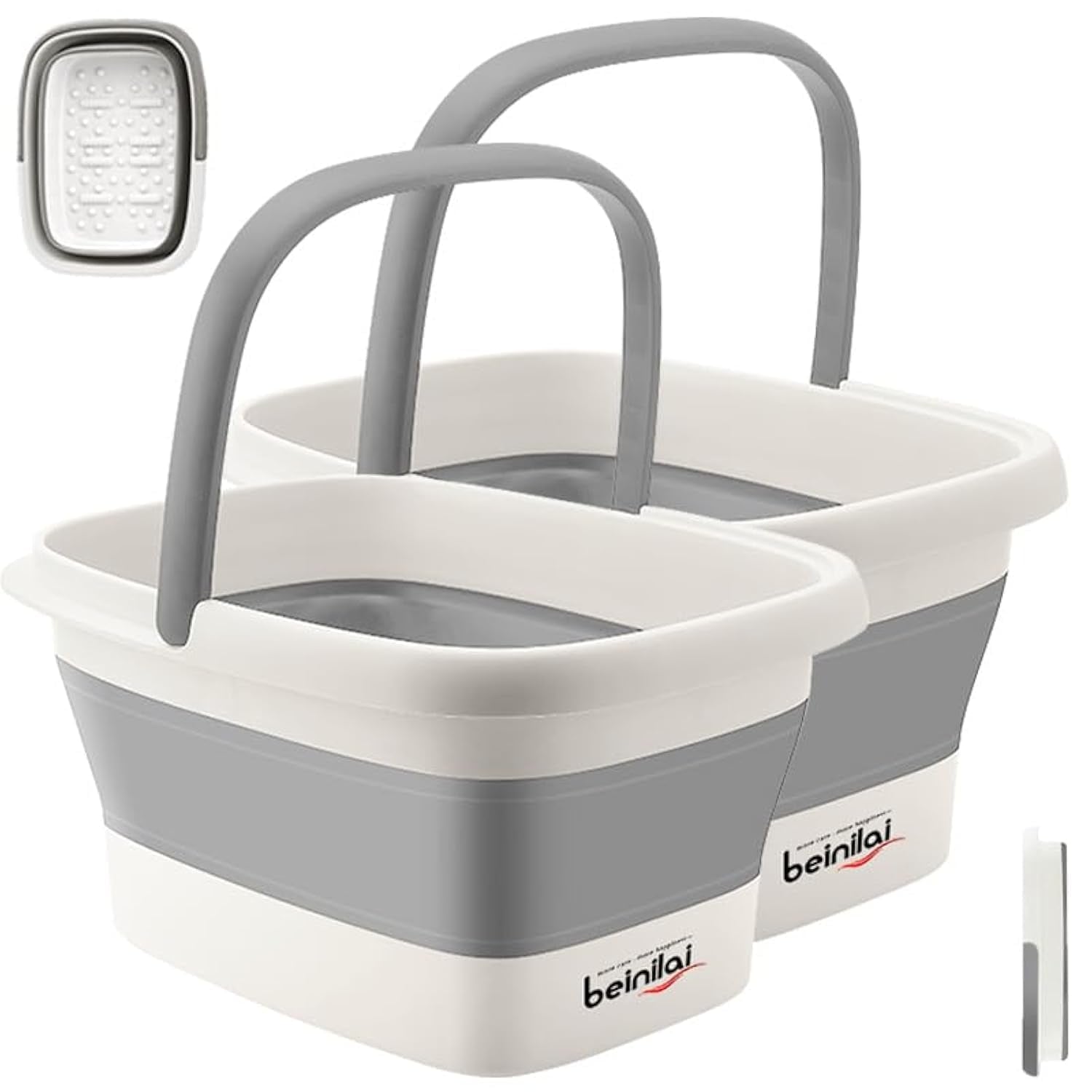 Collapsible Foot Bath Basin with Massage Acupoint - Soothing Foot Soak Tub with Handles, Foldable and Versatile Design - Gray